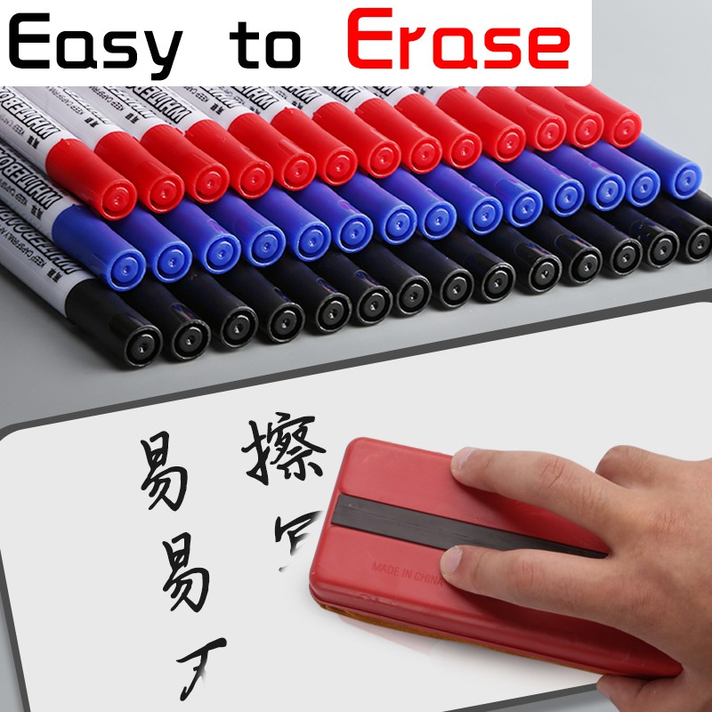 Bộ 6 bút lông viết bảng trắng Licao màu đen/xanh dương/đỏ có thể thay mực tiện dụng