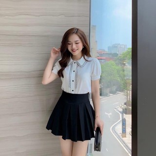 Sét Áo Chạy Viên Đen Trắng & Chân Váy Xếp Ly ( Có Lót ) Thiết Kế Trẻ Trung Thời Thượng - Winchois