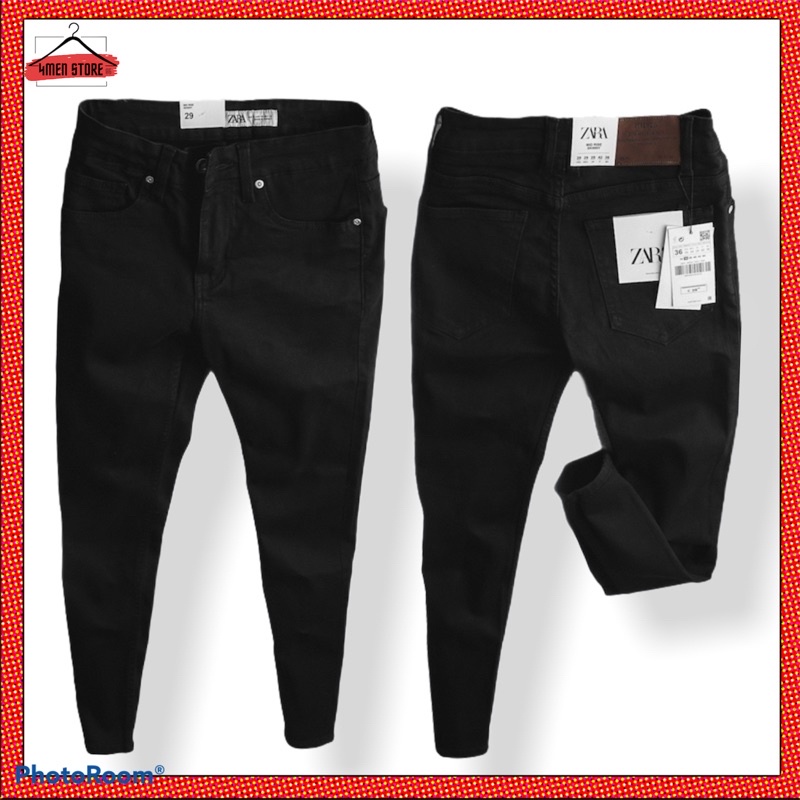 Quần Jean Nam Đen Trơn ZR VNXK Skinny & Slim Fit Ống Côn Co Dãn Tôn Dáng
