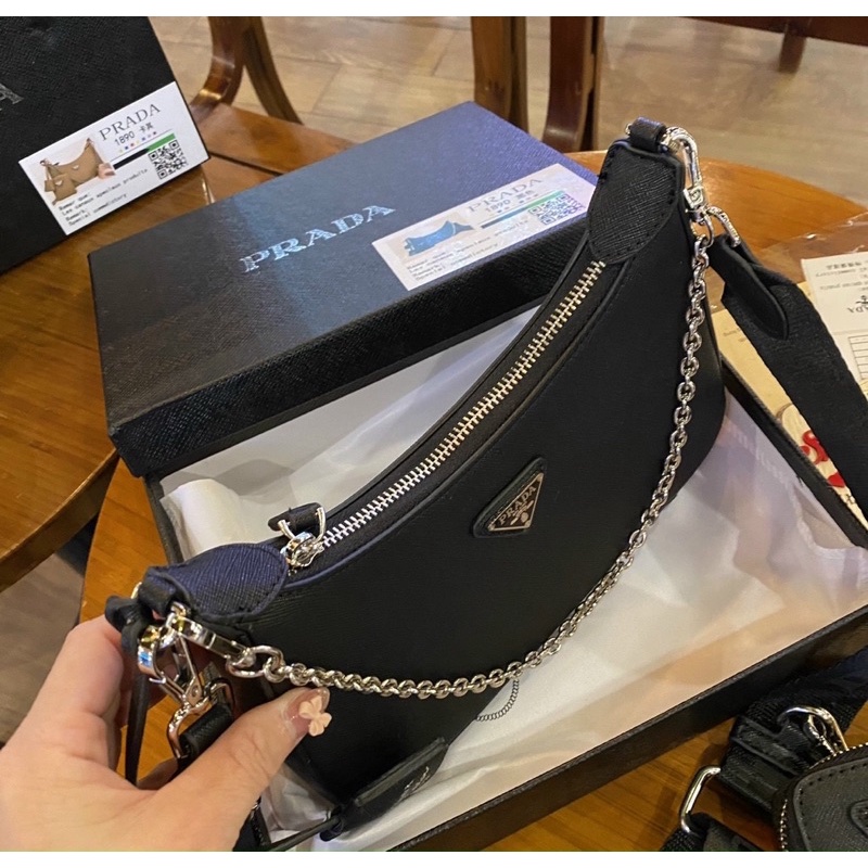 Set túi đeo chéo Pra da xước kèm túi nhỏ bao đẹp fullbox