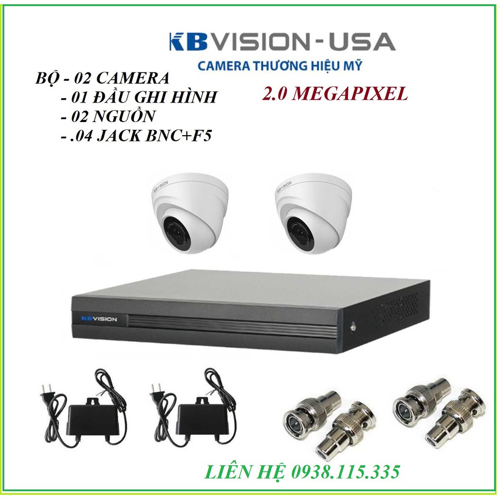 TRỌN BỘ 2 CAMERA KBVISION 2.0MP KX-2112C4,đầu ghi KX- 7104SD6