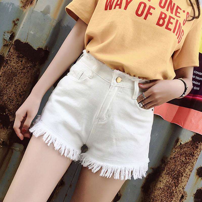 Quần Đùi Denim Lưng Cao Rách Cá Tính Phong Cách Hàn Quốc