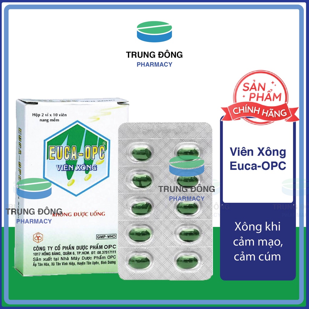 Viên Xông Euca OPC, Xông giải cảm khi cảm mạo, cảm cúm, sát trùng mũi họng - Trung Đông Pharmacy