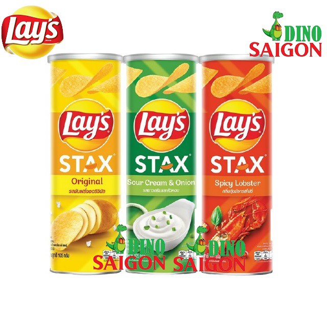 Combo 3 Hộp Bánh Snack Khoai Tây Lay's Stax Thái Lan 105g Mix 3 vị gồm Kem Chua Hành, Tôm Hùm Nướng và Tự nhiên