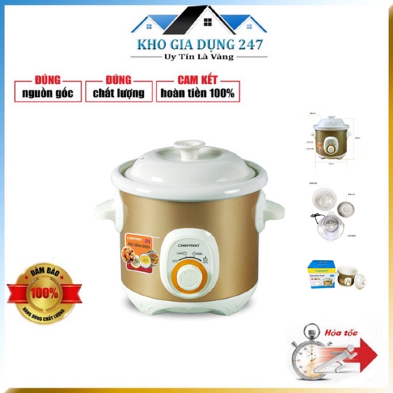 [7 ngày Lỗi 1 đổi 1] Nồi nấu cháo Chefman 2.5 lít CM-520 - Nồi hầm xương, Nồi kho cá, Nồi nấu chè