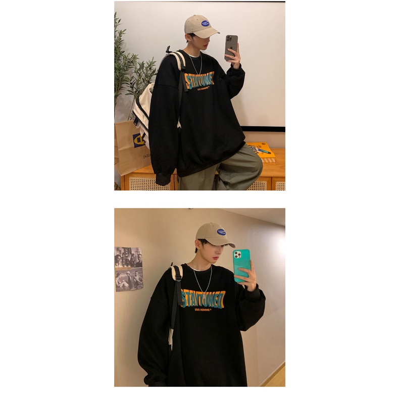Áo sweater AOKANG cổ tròn dáng rộng thời trang xuân thu phong cách thời trang Hàn Quốc cho nam