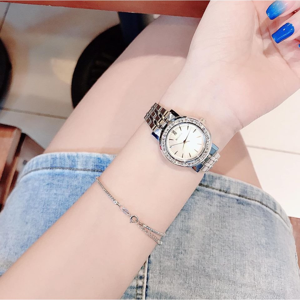 Đồng hồ nữ Bulova 98X111 này đẹp quá, viền full đá lấp lánh
