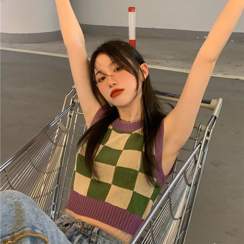 SUXI Áo Tank Top Hai Dây Dáng Ôm Kẻ Sọc Ca Rô Thời Trang Mùa Hè Quyến Rũ Cho Nữ