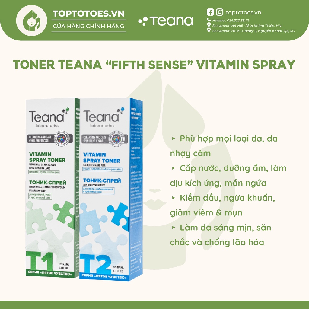 Toner Teana "Fifth Sense" Vitamin Spray cấp nước, kiềm dầu, giảm mụn, chống oxy hóa 125ml