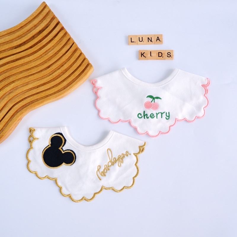 Yếm tròn xoay 360 style Hàn Quốc cao cấp cho bé, bé sơ sinh, bé gái - LunaKids [Ảnh thật]