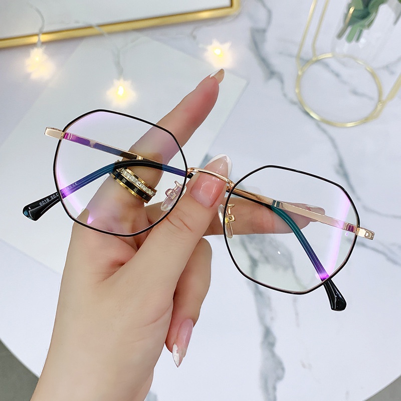Kính cận có độ  -1.0~6.0  Kính Cận Gọng Kim Loại Hình Bát Giác Chống Ánh Sáng Xanh Từ Thời Trang Nam gọng kính/ gọng kính cận nữ/gọng kính cận kim loại