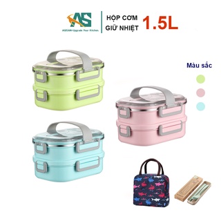 Hộp Đựng Cơm Giữ Nhiệt 2 Tầng Ruột Bằng Inox 304 Dung Tích 1480ml Chống Tràn Tuyệt Đối HC-02