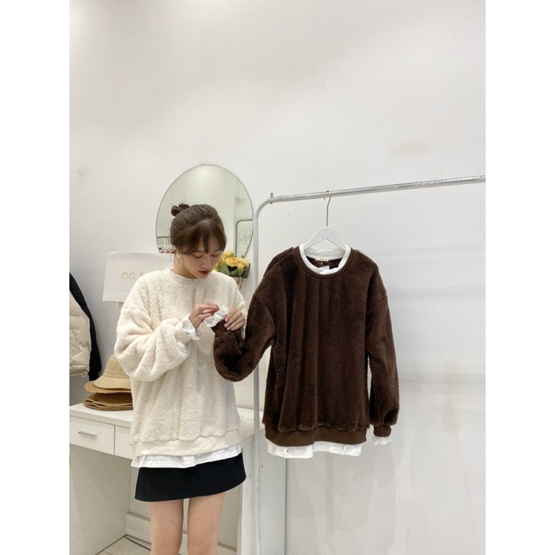 Áo nỉ lông pha vạt trắng CICISTUDIO