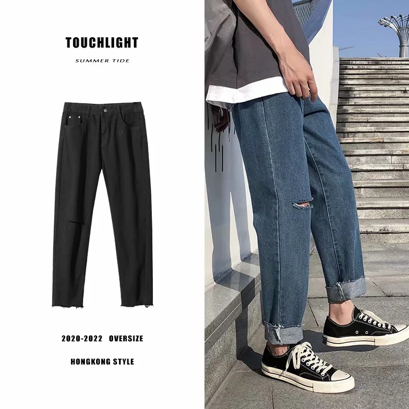 Quần Jeans Dài Rách Gối Thời Trang Dành Cho Nam