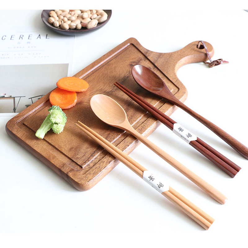 Bộ dụng cụ ăn bằng gỗ tự nhiên kiểu Nhật có hộp đựng