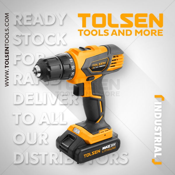 MÁY KHOAN PIN 2 TỐC ĐỘ 10MM 20V (2 PIN) TOLSEN 79033 LI-ION CORDLESS DRILL