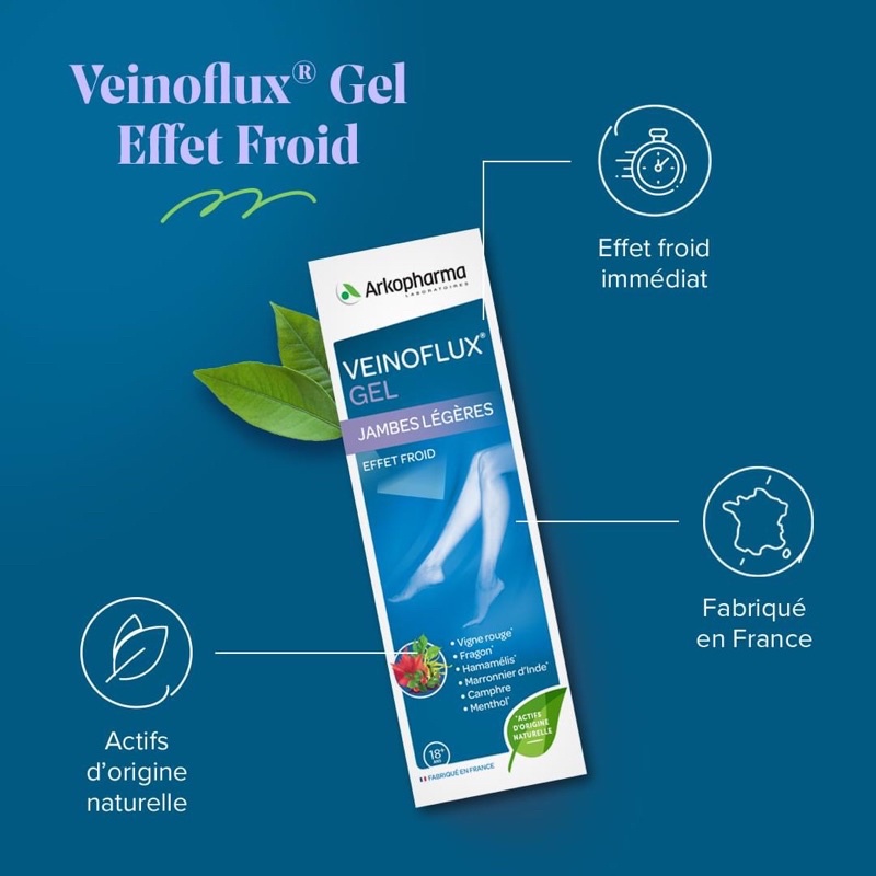 Gel bôi Veinoflux® Effet Froid, Gel 150ml hãng Arkopharma Pháp