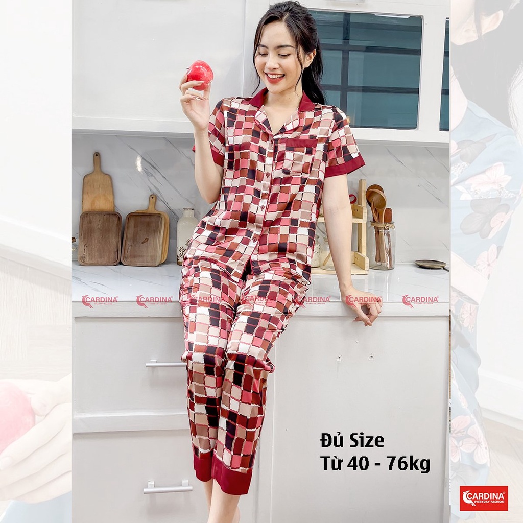 Đồ Bộ Pijama Nữ 𝐂𝐀𝐑𝐃𝐈𝐍𝐀 Chất Lụa Satin Nhật Cao Cấp Áo Cộc Tay Quần Dài Họa Tiết Trẻ Trung 2Pi22