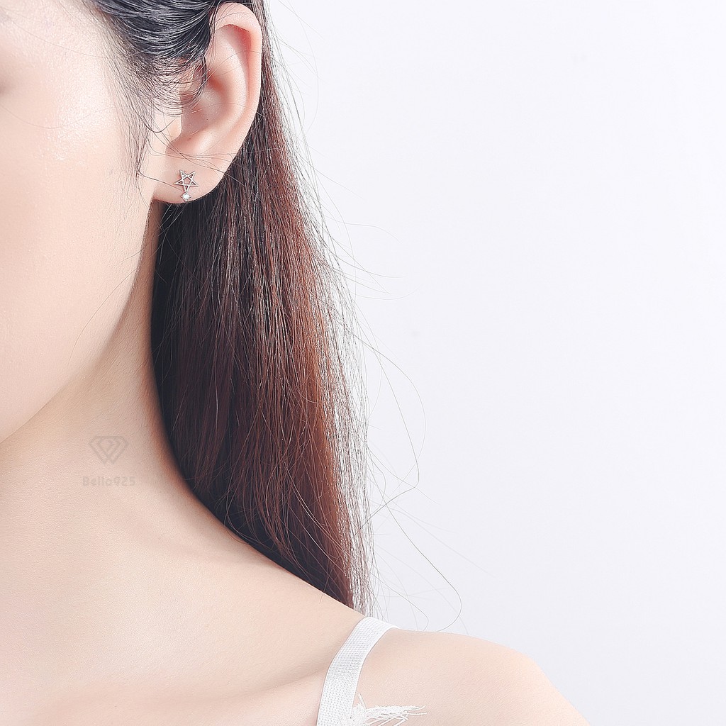Bông tai Bella 925 hình trăng và sao khuyên tai YC110