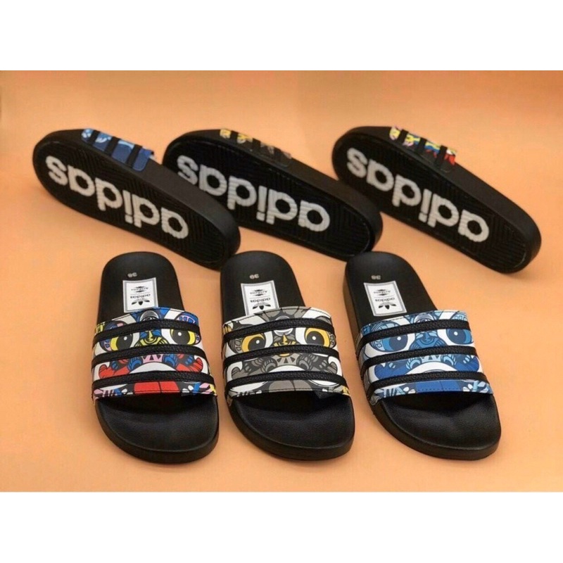Dép Nam quai ngang adidas , dép unisex dáng thể thao in kỳ lân cá tính