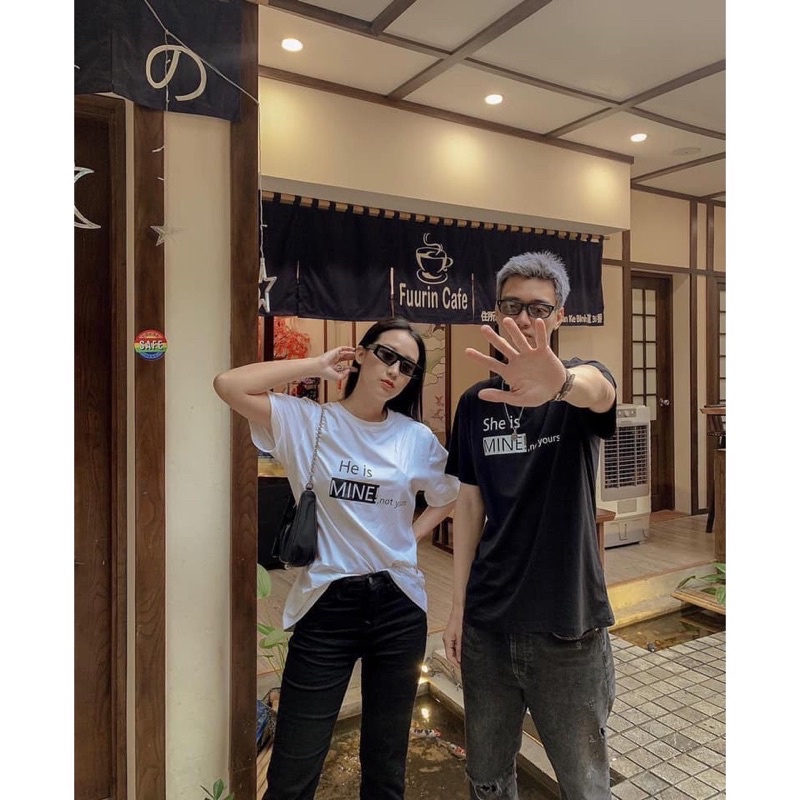 Áo Thun PHÔNG NAM NỮ Tay Ngắn UNISEX COUPLE CẶP ĐÔI MINE - Hình chụp thật