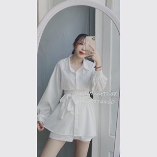 SET ÁO SƠ MI CỘT EO KÈM QUẦN SHORT (KÈM VIDEO HÌNH THẬT)