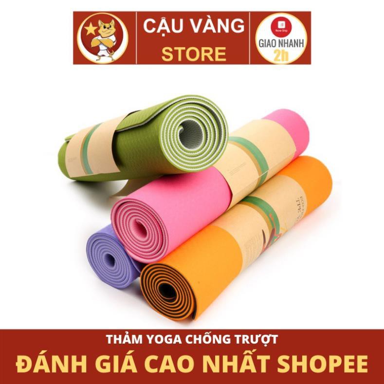 Thảm tập yoga CHỐNG TRƯỢT 2 lớp cao su TPE cao cấp, thảm yoga tập gym, tập thể dục tại nhà giảm mỡ cơ bụng dày 6-8mm