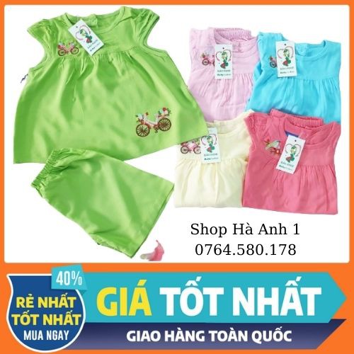 ( Size 7-10) Bộ lửng tay búp Bảo Ngọc mặc nhà cho bé gái từ 7 đến 23 kg vải tole lanh Việt Thắng thích hợp mặc hè