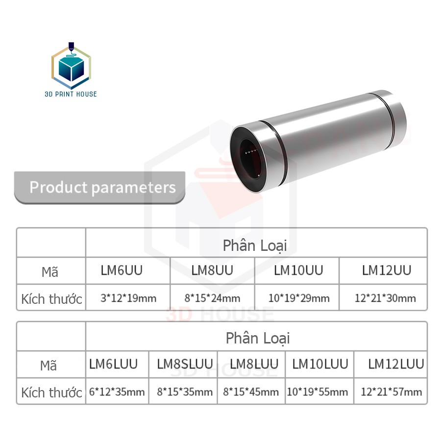 Con trượt tròn LM8LUU LM10LUU LM12LUU (Loại Dài)