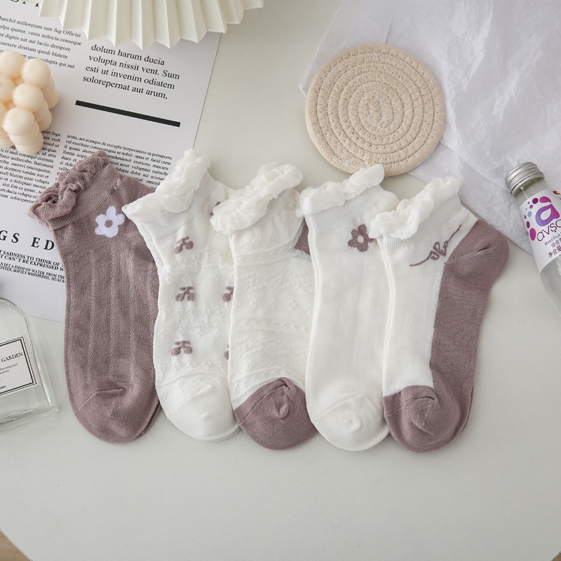 Tất nữ nam cổ ngắn cute phong cách Hoa tím trắng, vớ nam nữ cổ thấp Vintage hàn quốc chống hôi chân TN43 giá rẻ Sagopy