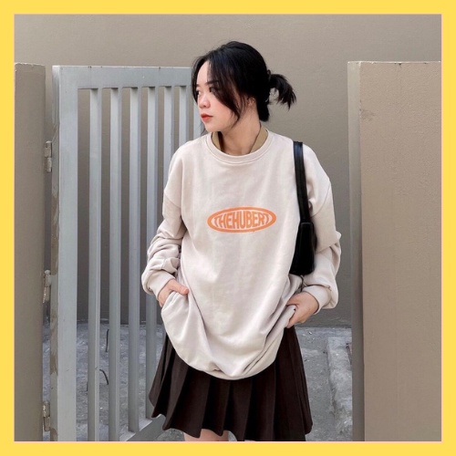 Áo nỉ ngoại THEHUBER nữ - Sweater unisex dáng rộng tay bồng Ullzang Hàn Quốc - CHAN CHAN STORE