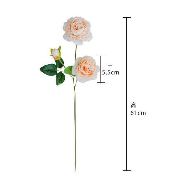 Hoa Hồng Hoa Mẫu đơn giả 1 cành 3 bông hoa lụa nhân tạo