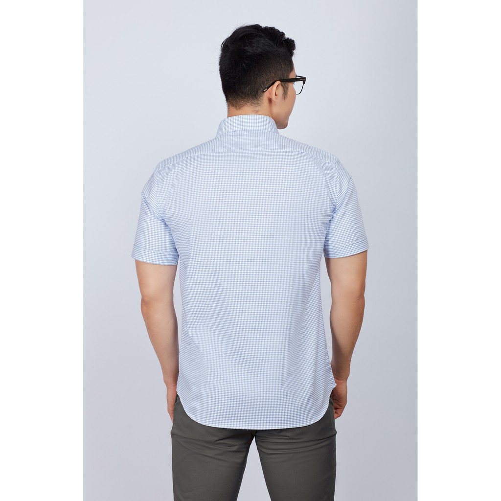 Áo sơ mi nam mattana Regular ngắn tay ca rô trắng sọc xanh MAM29190018102351