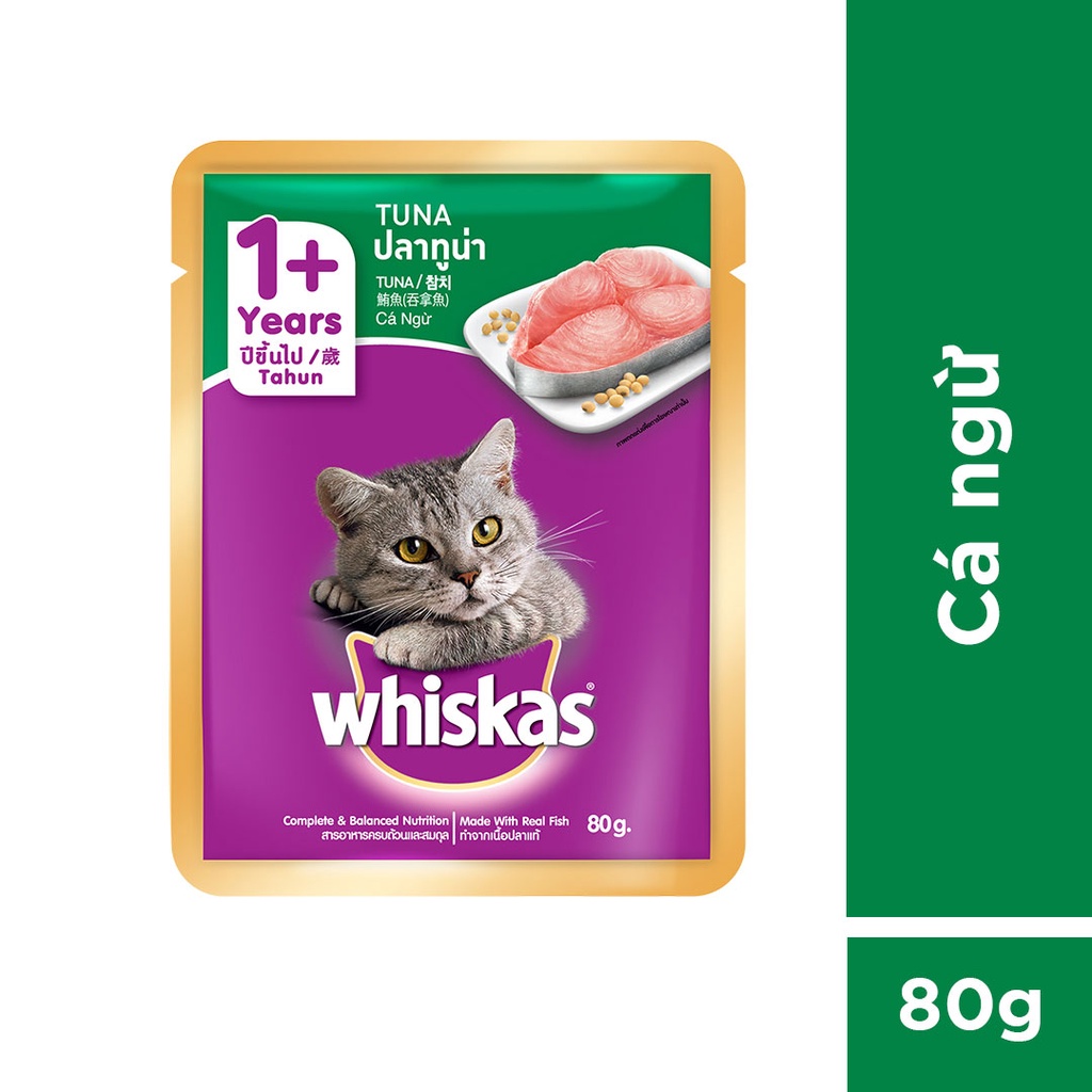 Thức ăn mèo Whiskas vị cá ngừ dạng túi 80g