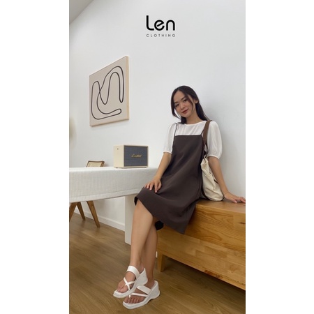 [LEN clothing] Set váy yếm dáng xoè nữ tính nâu 8164