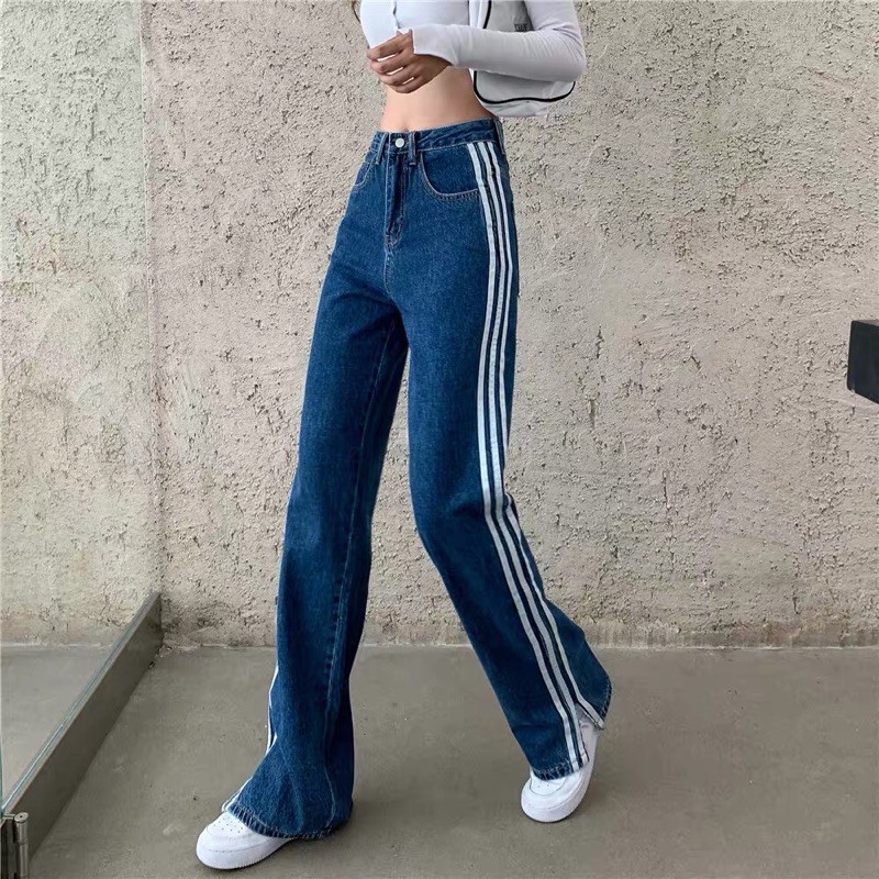 Quần jeans ulzzang xẻ gấu kẻ sọc phong cách JENNIE BLACKPINK hot trend 2021 KÈM 3 ẢNH THẬT CUỐI