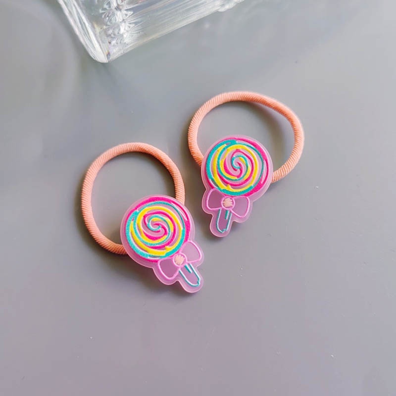 Set 2 Dây Cột Tóc Co Giãn Hình Cây Kẹo Mút Dễ Thương Cho Bé Gái