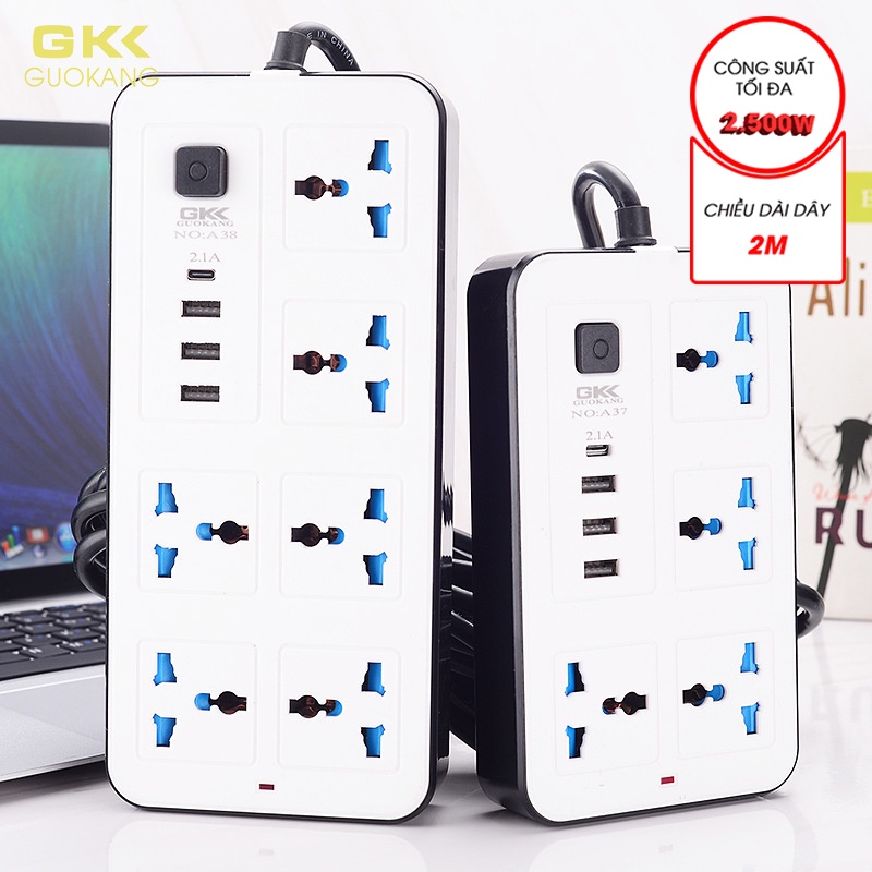 Ổ cắm điện đa năng GUOKANG, Ổ cắm chống giật - quá tải ,Cổng sạc nhanh USB, Type c thế hệ mới