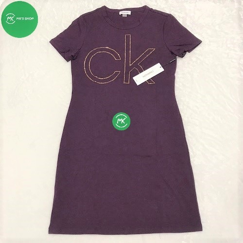 ÁO ĐẦM CALVIN KLEIN THUN COTTON MÀU TÍM - SIZE S (từ 50 đến 55kg)