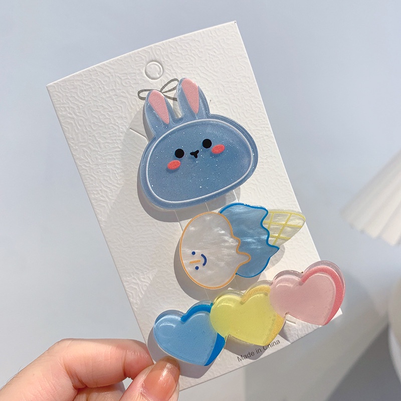 Tender afternoons Set 3 kẹp tóc bằng nhựa acrylic họa tiết hoạt hình dễ thương cho bé gái