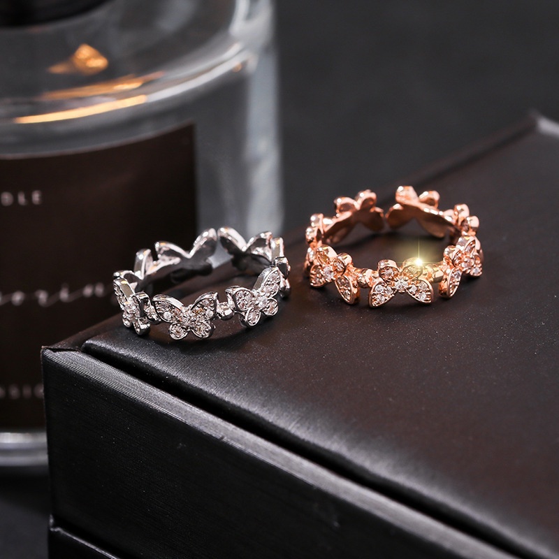 Nhẫn Hình Học Bướm Đính Đá Zircon Lá Cây Điều Chỉnh Được Thời Trang Tối Giản Làm Quà Tặng Trang Sức Cho Bạn Gái