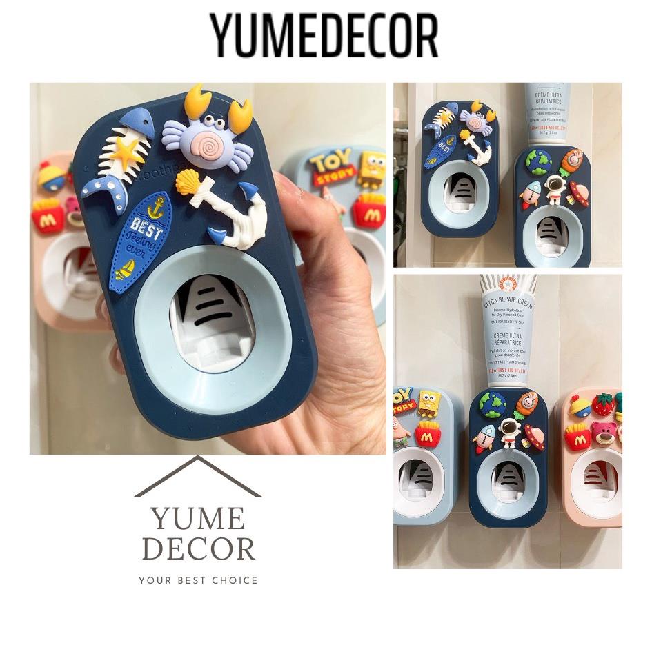 Hộp Nhả Kem Đánh Răng Tự Động Gắn Sticker Đáng Yêu Kèm Giỏ Đựng Bàn Chải