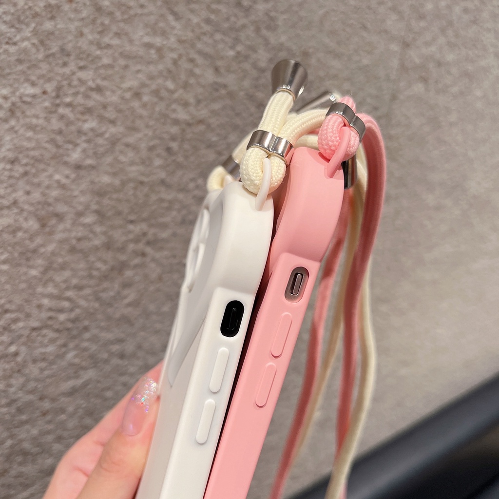 Ốp Điện Thoại Hình Trái Tim 3D Dễ Thương Có Dây Đeo Chéo Cho iPhone 11 12 Pro Max XS Max 7 8 Plus X XR