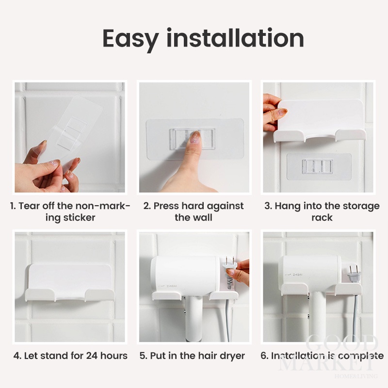 Giá Đỡ Máy Sấy Tóc Gắn Tường Nhà Tắm Bằng Nhựa Tự Dính