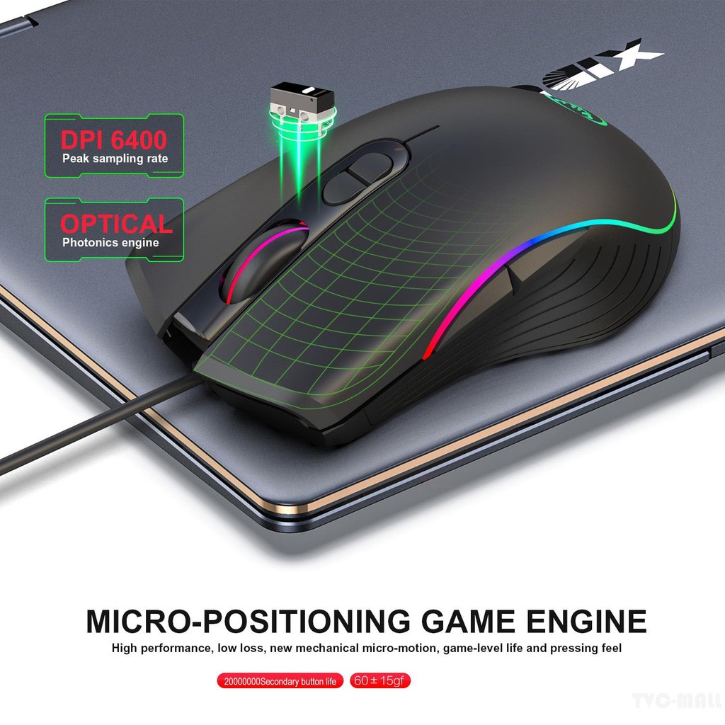 Chuột chơi game Led RGB HXSJ A867 6400 DPI - Chuột văn phòng có dây - Gaming mouse - HXSJ A867