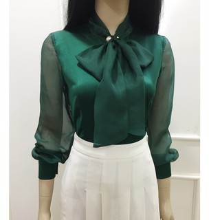 Áo lụa thắt nơ 💖nhiều màu💖Áo sơ mi nữ dài tay phom ôm