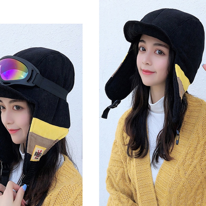 Han Mũ Trùm Đầu Mùa Đông Bằng Nhung Ấm Áp Có Kính Có Thể Tháo Rời Chống Gió Khối Màu Tuyết Sk