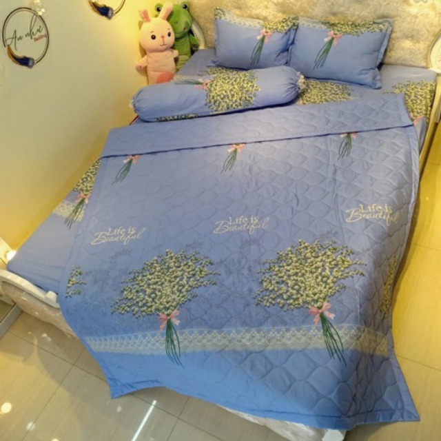 Bộ chăn hè ga gối tặng 1 vỏ gối ôm poly cotton set 5 món