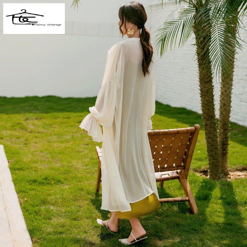 Áo Sơ Mi Chiffon Tay Dài Phồng Phong Cách Phương Tây Thời Trang Cho Nữ