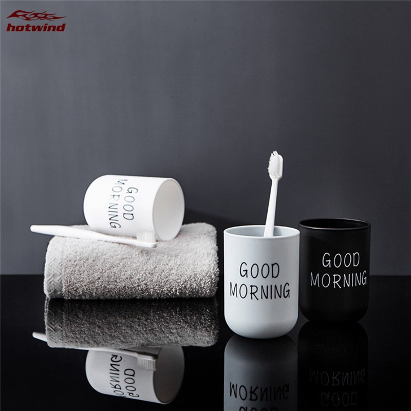 HW Simple Nordic Style Travel Portable Washing Cup Good Morning Couple Cup Plastic Toothbrush Cup
